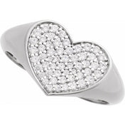 14K White 1/3 CTW Natural Diamond Heart Signet Ring