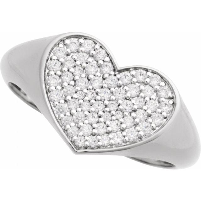 14K White 1/3 CTW Natural Diamond Heart Signet Ring