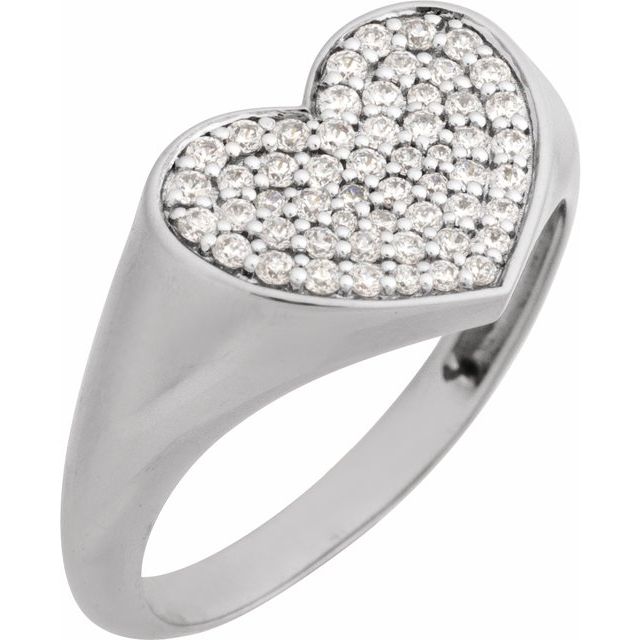 14K White 1/3 CTW Natural Diamond Heart Signet Ring