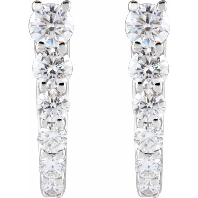 14K White 1/2 CTW Natural Diamond Hoop Earrings