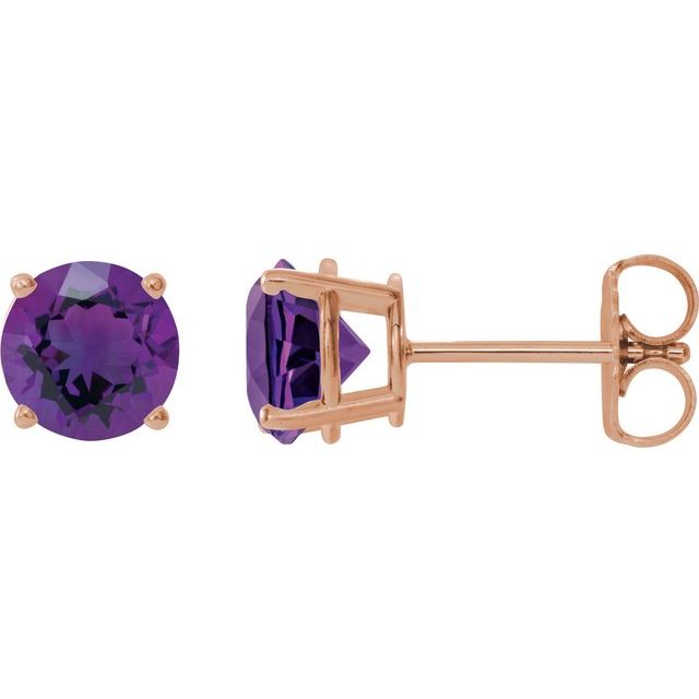 14K Rose 6 mm Natural Amethyst Stud Earrings