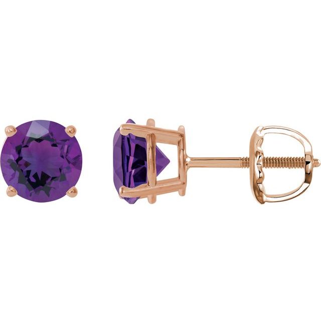 14K Rose 8 mm Natural Amethyst Stud Earrings