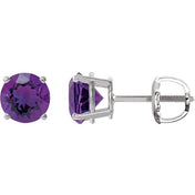 14K White 7 mm Natural Amethyst Stud Earrings