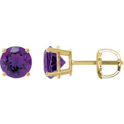 14K Yellow 7 mm Natural Amethyst Stud Earrings
