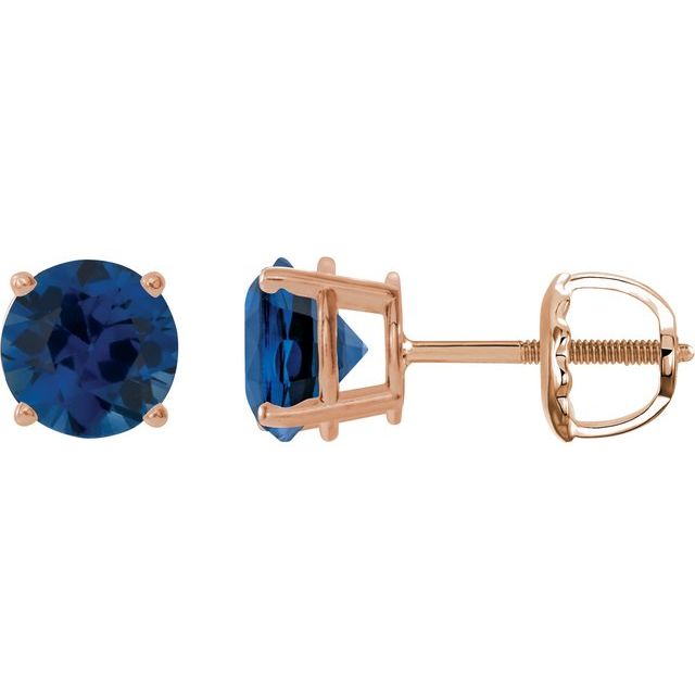 14K Rose 8 mm Lab-Grown Blue Sapphire Stud Earrings