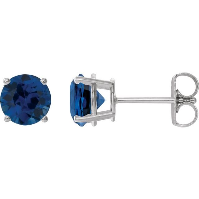 14K White 6 mm Lab-Grown Blue Sapphire Stud Earrings