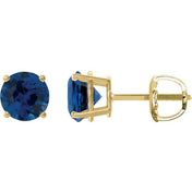 14K Yellow 7 mm Lab-Grown Blue Sapphire Stud Earrings
