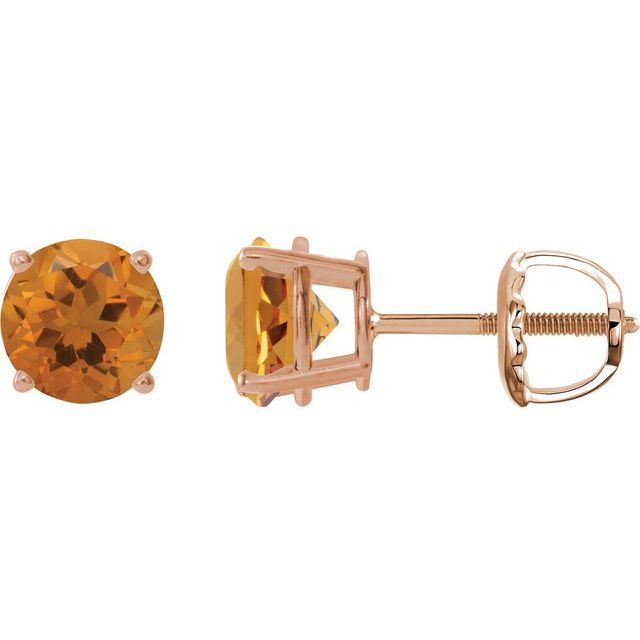 14K Rose 8 mm Natural Citrine Stud Earrings
