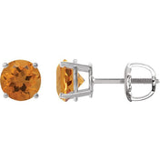 Platinum 8 mm Natural Citrine Stud Earrings