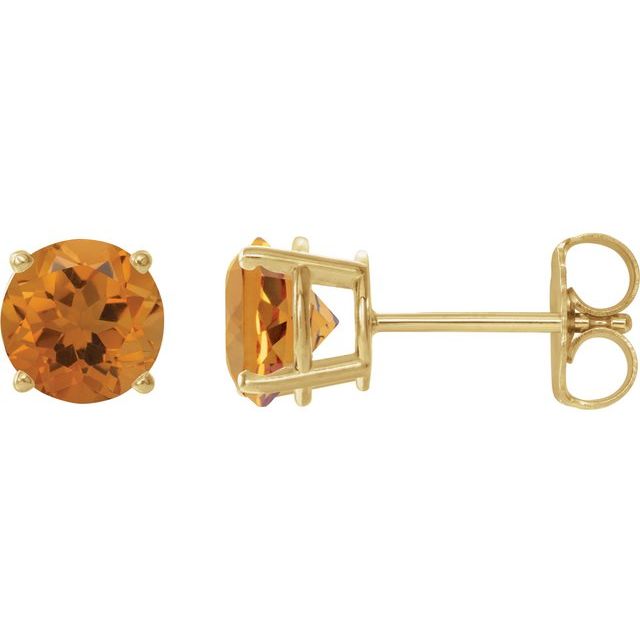 14K Yellow 8 mm Natural Citrine Stud Earrings
