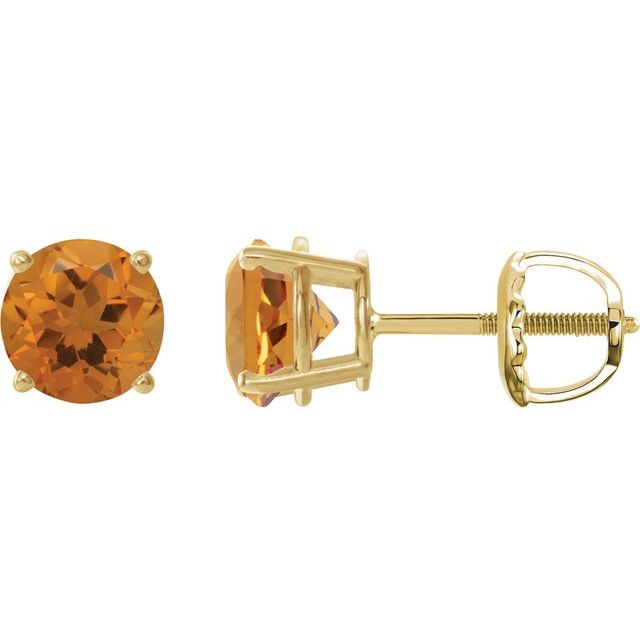 14K Yellow 8 mm Natural Citrine Stud Earrings