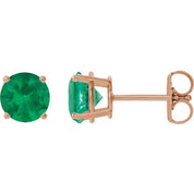 14K Rose 6 mm Lab-Grown Emerald Stud Earrings
