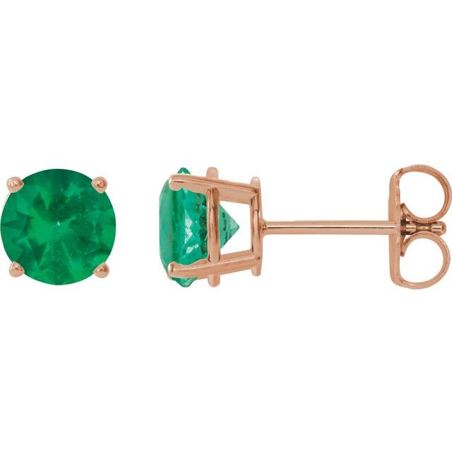 14K Rose 6 mm Lab-Grown Emerald Stud Earrings