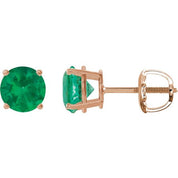 14K Rose 8 mm Lab-Grown Emerald Stud Earrings