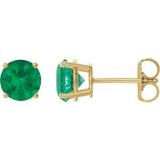 14K Yellow 8 mm Lab-Grown Emerald Stud Earrings