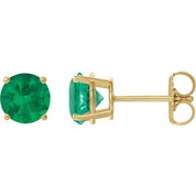 14K Yellow 8 mm Lab-Grown Emerald Stud Earrings