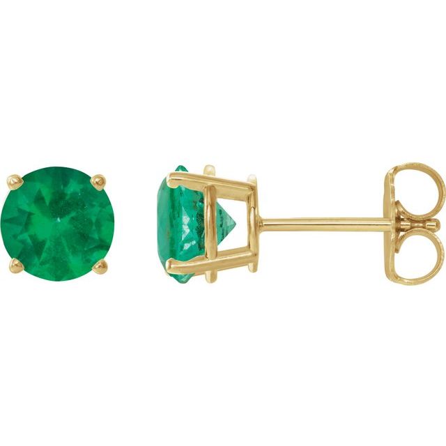 14K Yellow 8 mm Lab-Grown Emerald Stud Earrings