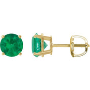 14K Yellow 8 mm Lab-Grown Emerald Stud Earrings