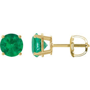 14K Yellow 6 mm Lab-Grown Emerald Stud Earrings