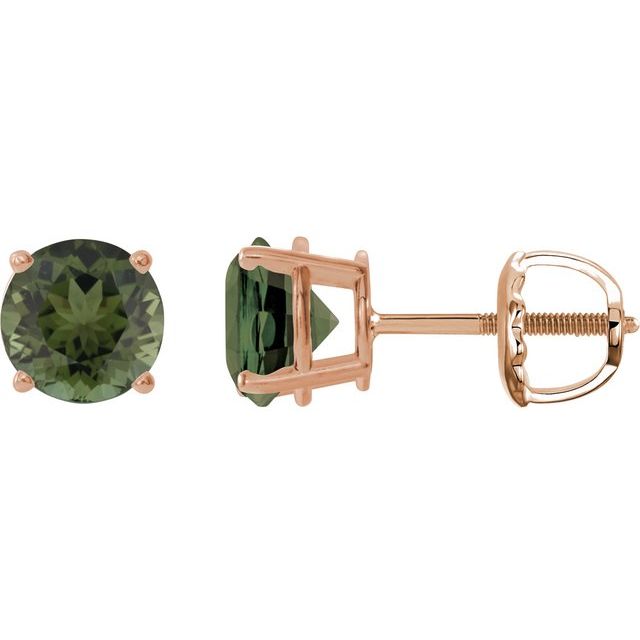 14K Rose 6 mm Natural Green Tourmaline Stud Earrings