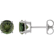 14K White 6 mm Natural Green Tourmaline Stud Earrings