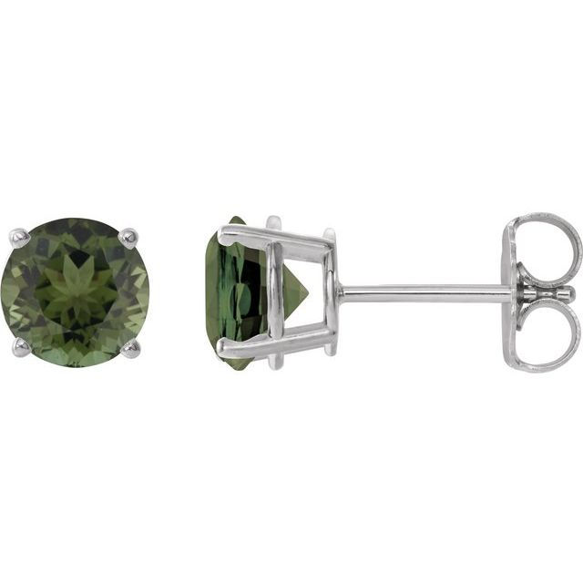 14K White 6 mm Natural Green Tourmaline Stud Earrings