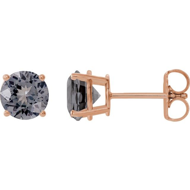 14K Rose 6 mm Natural Gray Spinel Stud Earrings