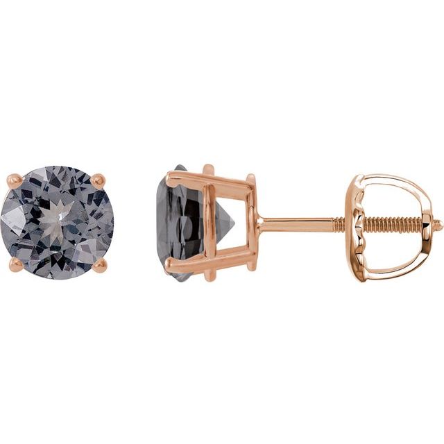 14K Rose 6 mm Natural Gray Spinel Stud Earrings