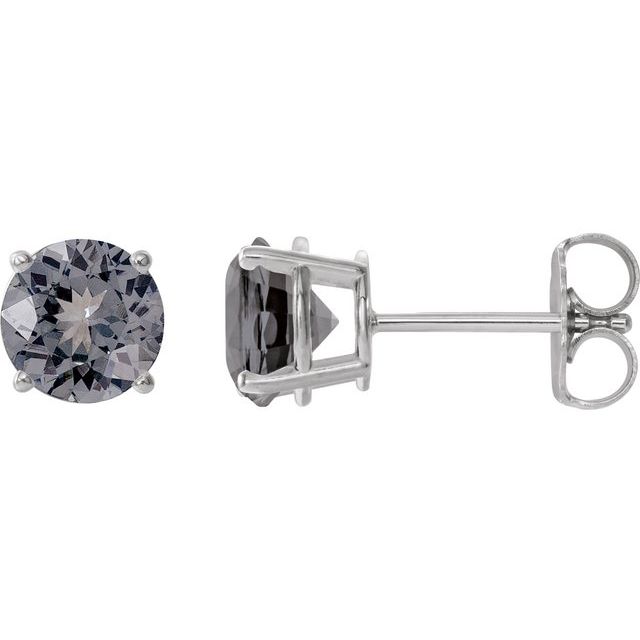 14K White 6 mm Natural Gray Spinel Stud Earrings