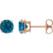 14K Rose 8 mm Natural London Blue Topaz Stud Earrings