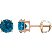 14K Rose 8 mm Natural London Blue Topaz Stud Earrings