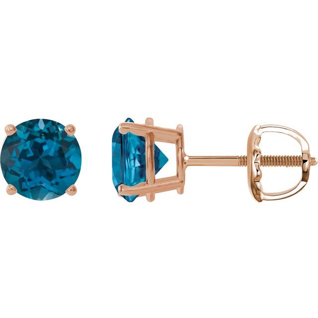 14K Rose 8 mm Natural London Blue Topaz Stud Earrings