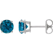 14K White 6 mm Natural London Blue Topaz Stud Earrings