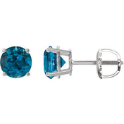 14K White 6 mm Natural London Blue Topaz Stud Earrings