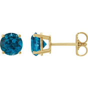 14K Yellow 6 mm Natural London Blue Topaz Stud Earrings