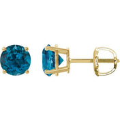 14K Yellow 6 mm Natural London Blue Topaz Stud Earrings