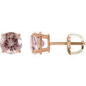 14K Rose 7 mm Natural Pink Morganite Stud Earrings