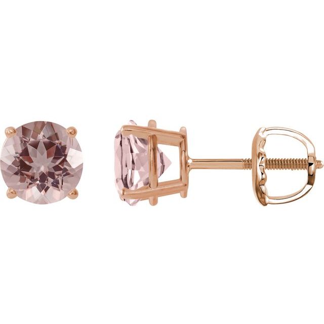 14K Rose 7 mm Natural Pink Morganite Stud Earrings