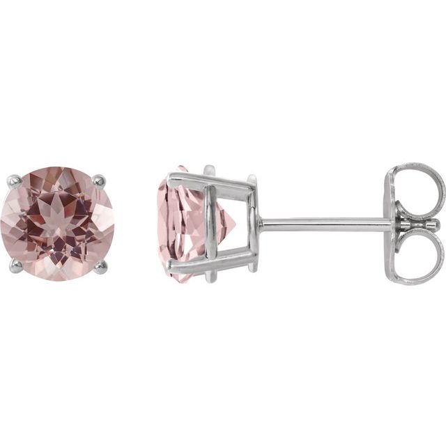 14K White 6 mm Natural Pink Morganite Stud Earrings