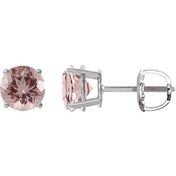 14K White 7 mm Natural Pink Morganite Stud Earrings