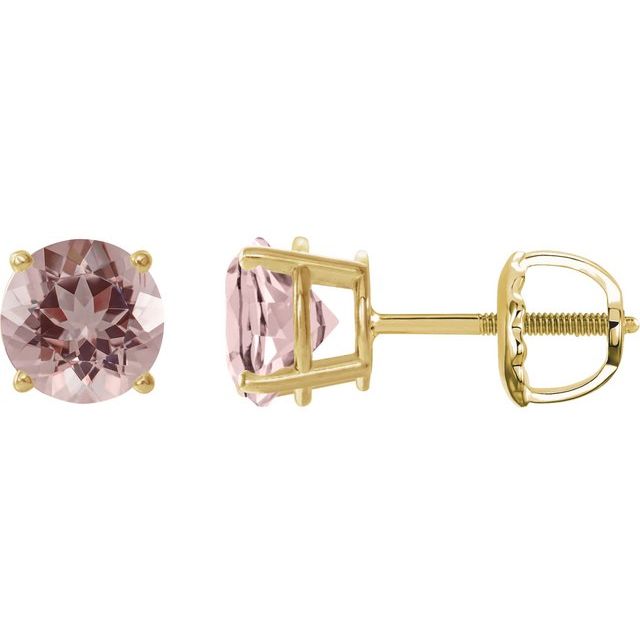 14K Yellow 6 mm Natural Pink Morganite Stud Earrings