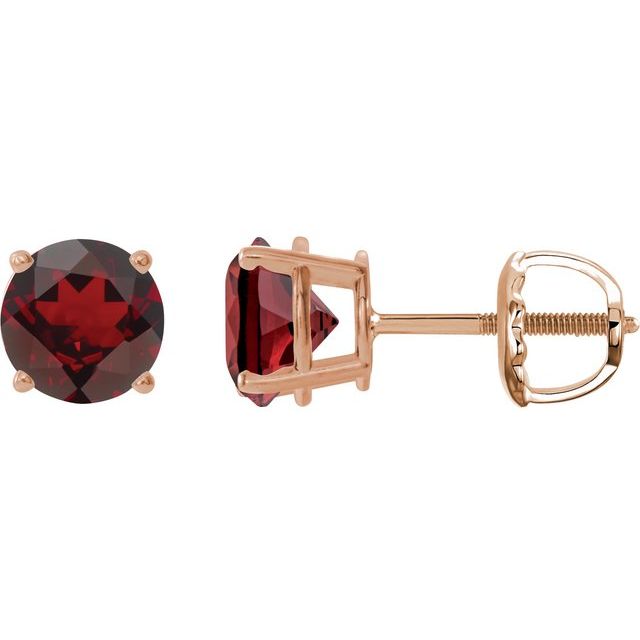 14K Rose 8 mm Natural Mozambique Garnet Stud Earrings