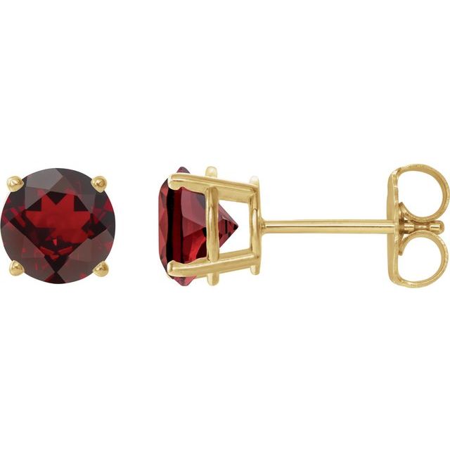 14K Yellow 8 mm Natural Mozambique Garnet Stud Earrings