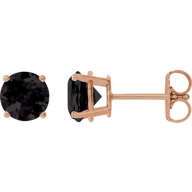 14K Rose 8 mm Natural Black Onyx Stud Earrings