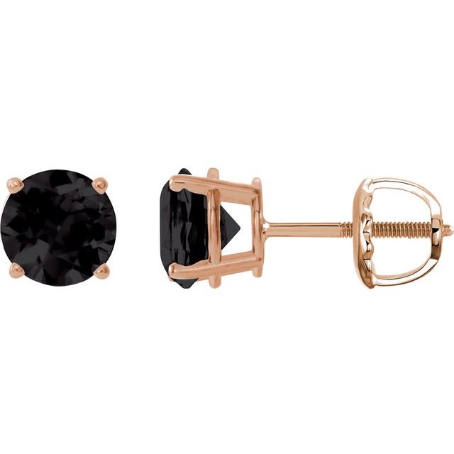 14K Rose 8 mm Natural Black Onyx Stud Earrings