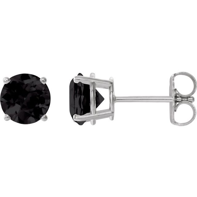 Sterling Silver 7 mm Natural Black Onyx Stud Earrings