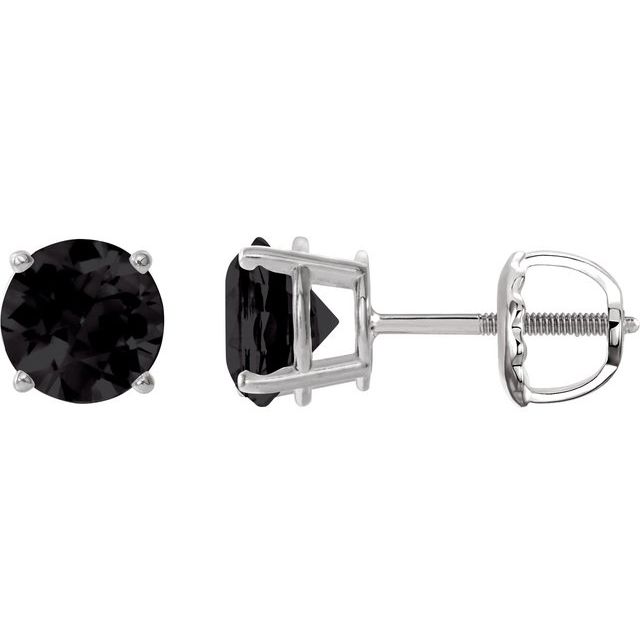 Sterling Silver 7 mm Natural Black Onyx Stud Earrings