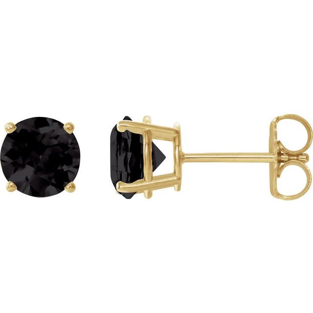 14K Yellow Gold 7 mm Natural Black Onyx Stud Earrings - Elegant Jewelry by [Brand Name]