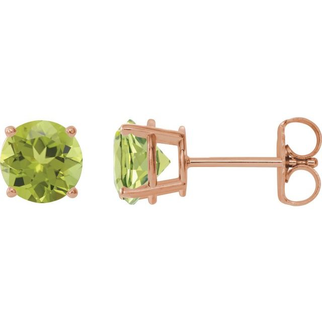 14K Rose 8 mm Natural Peridot Stud Earrings