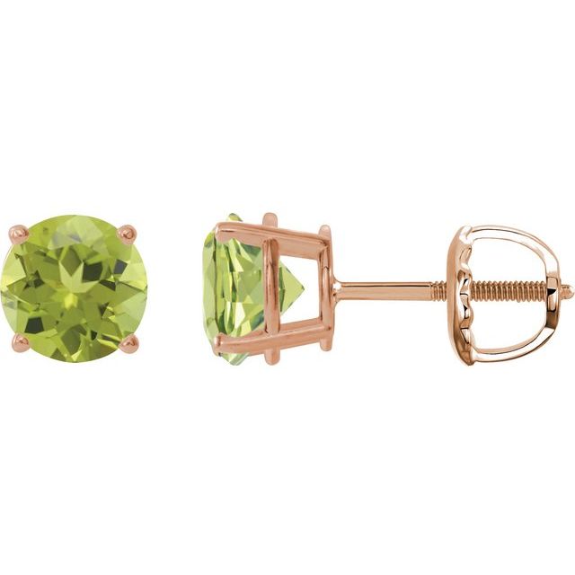14K Rose 8 mm Natural Peridot Stud Earrings